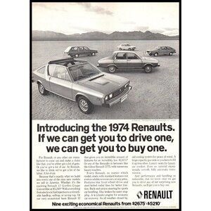 1974 Renault Car Lineup Vintage Print Ad Salt Flats 17 Gordini Coupe Wall Art